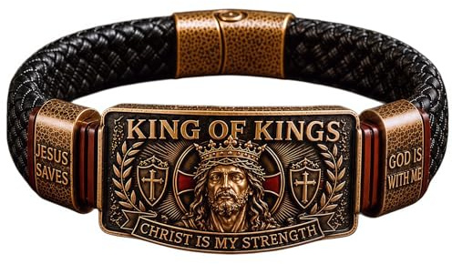 King of Kings Faith Bracelet - Christian Wristband Gift | Christ Is My Strength Religious Inspirational Wristband, Christian Gift for Men Husband Dad