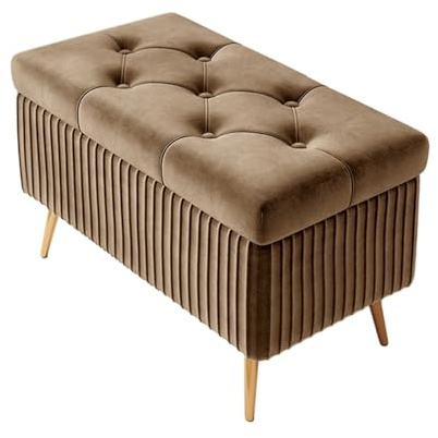 Ljusbrun förvaringsottoman bänk 60 cm stoppat fotstöd med knapptuftning perfekt för vardagsrum sovrum och entré snygg förvaringslösning