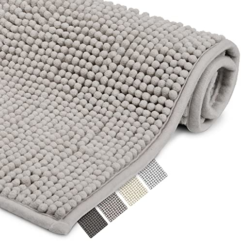 Beautissu Badematte rutschfest 50x80 cm Chenille Badezimmerteppich Flauschig Badteppich rutschfest waschbar Badvorleger Bad Teppich Badezimmer Duschvorleger Badematte Grau – BeauMare WR