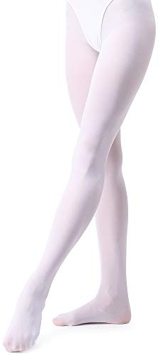tanzdunsje Ballett Strumpfhose Kinder Tanzstrumpfhose mit Fuß für Mädchen und Damen,Weiß L