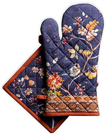 Maison d' Hermine Kelim - Infinity 100% Coton - Gant de Four (19cm x 33cm) et maniques (20cm x 20cm) pour Barbecue, Cuisson, Cuisson, Four à Micro-Ondes, Barbecue, Thanksgiving/Noël