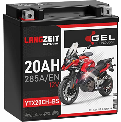 LANGZEIT YTX20CH-BS batteria moto 12V 20Ah 285A/EN GEL scooter 51892 GTXCH20-BS JMTX20A-BS