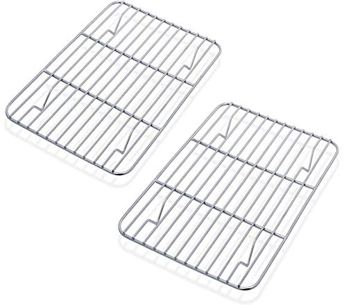 HaWare Griglia di raffreddamento, set da 2 pezzi, 100% acciaio inox, spessa griglia di raffreddamento, griglia rettangolare per cuocere al forno, arrostire, grigliare, 21,5 x 16 x 2 cm, sana e