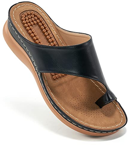 Aomigoct sandaler för kvinnor kilskor: Bekväma ortopediska sandaler kvinnor uppklädda sommar flip flops avslappnade promenadkilar