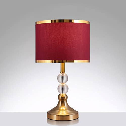 Mengjay Kristall Tischlampe Lampenfuß Lampenschirm Nachttischlampe Tischleuchte,E27 Wohnzimmerlampe Stoffschirm Schreibtischlampe,Nachttisch Lichtdekoration Schreibtischleuchten (Rot)