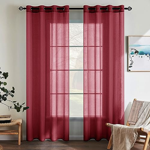 EMEMA 2 Pannelli Tende Trasparenti in Voile Con Occhielli Morbidi Finestre per Camera da Letto e per Salotto Eleganti Soggiorno 140x300cm Borgogna