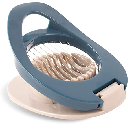 AWAVM Egg Slicer with Stainless Steel Wire Egg Slicer, Multifunctional Egg Cutter for Evenly Slicing Boiled Eggs Ham Banana and Strawberry (Blue Grey)