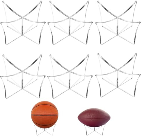 Vefungyan 6pcs Acrylic Ball Stand Holder: Display Stand for Basketball Soccer Volleyball Trophy Autograph Memorabilia Storage Rack (Clear)