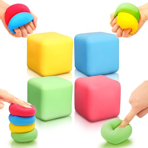 4 Stück Stressball Anti Stress Ball Würfelförmig Knetball Slow Rising Quatsch Sensory Fidget Fun Toy Ruhig Spielzeug Pädagogisch Tool für Kinder Hand Therapie für Erwachsene