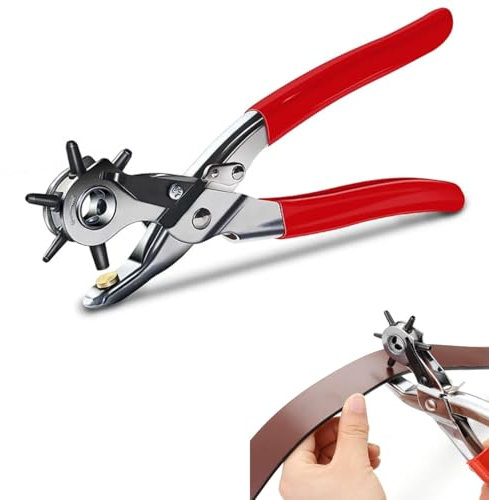 Sacabocados Cuero, Agujeros Cinturon Sacabocados, Pinza de troquelado giratorios, con 6 Punzones Agujeros Sólidos en Forma de V, Tamaños 2-4,5 mm,para perforar tarjetas, correas de reloj, cartón