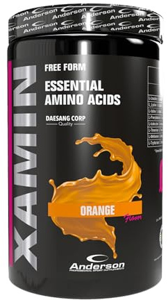 Anderson 312g Aminoacidi Essenziali - Orange, 17.2% Leucina, 14.5% Lisina, 10.8% Valina, 9.4% Fenilalanina, 9.2% Isoleucina, 8.6% Treonina, 5.4% Metionina, 2.1% Triptofano - XAMIN