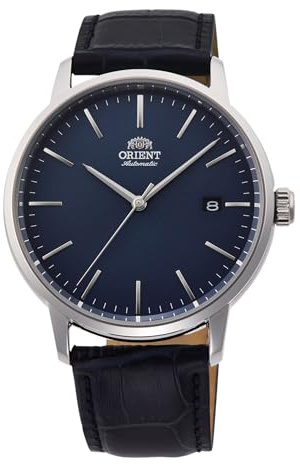 Orient Contemporary Stylish Date Automatik Armbanduhr für Herren in der Farbe Blau mit Armband aus Leder, Wasserdichtigkeit: 10 bar, Gehäusedurchmesser: 40 mm, RA-AC0E04L30B