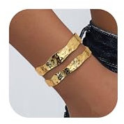 Milacolato Armreif Gold Damen Doppelschicht Hohl Gehämmert Chunky Manschettenarmband Einstellbare Offene Breit Armreif Armbänder Unregelmäßige Aussage Armband Goldene Manschette Armbänder