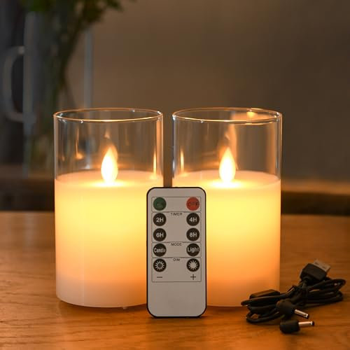 FiiMoo Velas LED recargables USB, llama parpadeante realista, cristal blanco, decoración moderna