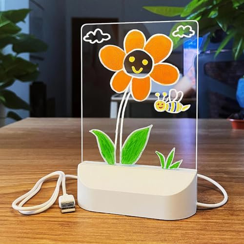 OneNine LED Drawing Board, LED Note Board with 7 Colors Pen, Dry Erase LED Light Up Acrylic Message Board Doodle Desktop Memo Illuminated Wordpad for Child School Cafe Home Office
