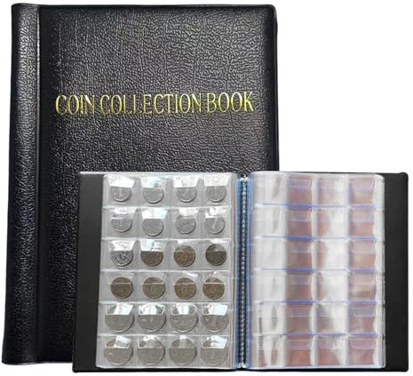 Ksvaye 480 Münzalbum Euro Münzen Sammelalbum Münzen Scheine Alben Münzen Aufbewahrung Große Kapazität PU Leder Münzsammelalbum Coin Album 20 Seiten Können Münzen Speichern für 25mm Münzen, Souvenir