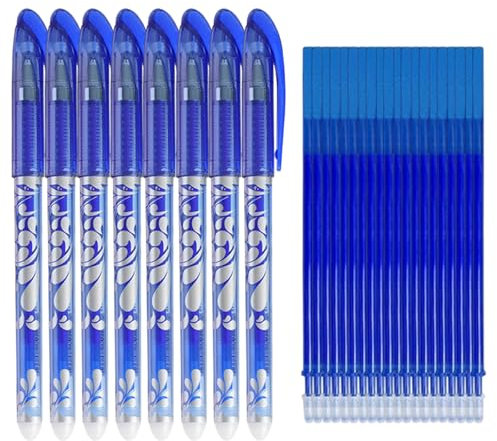 28 Stück Radierbarer Kugelschreiber, 8 Blau Radiergummi Stift mit 20 Pen-Nachfüllungen, 0.5mm Friction Stifte, Nachfüllbarer Tintenroller Radierstift, Gelschreiber Radierbar für Bürobedarf Schulsache