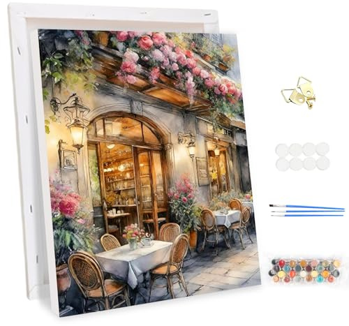 MEIYUDA Pintar por Numeros Adultos con Marco Café, Flores Cuadros por Numeros Pigmento Acrílico, DIY Pintura por Numeros Kit Manualidades Adultos, Decoración para el Hogar Regalo de pared 30x40cm