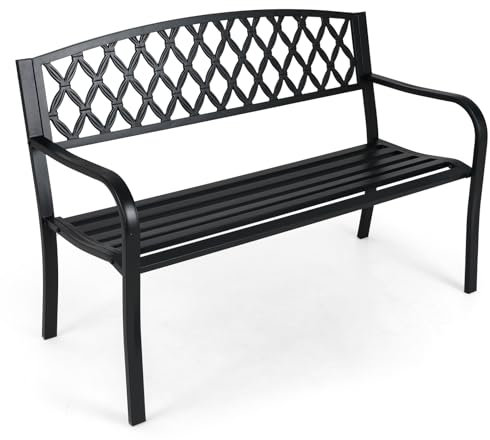 COSTWAY 2 Seater Garden Bench, Metal Frame Loveseat Furniture, Outdoor Patio Park Backyard Lounger Chair Seats (Diamond Pattern)