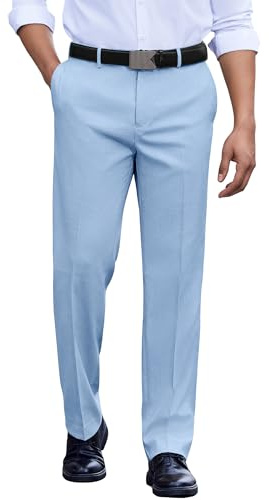 COOFANDY Mens Classic Casual Dress Pants Expandable Waist Suit Pant for Men Flat Front Slacks Light Blue