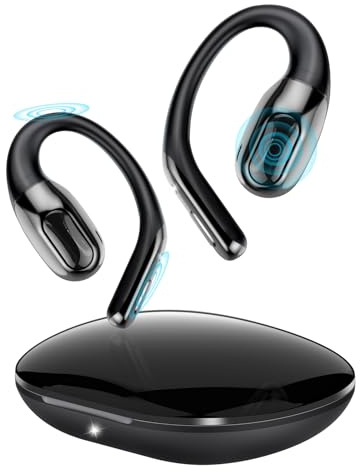 Niderson öronproppar med öppen öron Bluetooth trådlösa hörlurar, svarta öronknoppar för fitness