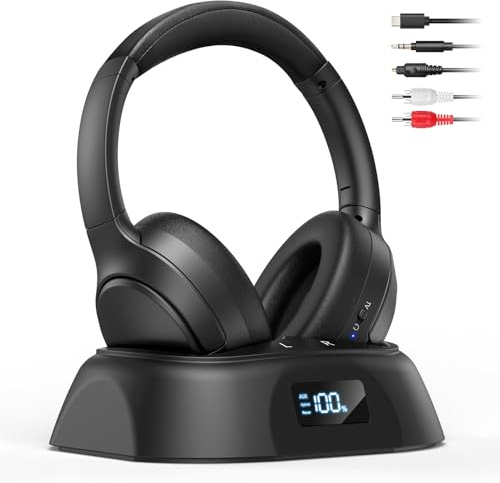 Doohoeek Casque Audio TV sans Fil, Casque Bluetooth 5.3 avec Station de Charge & Écran Digital, Autonomie 60H, Casque Léger et Pliable pour TV (Optique, AUX & Bluetooth)