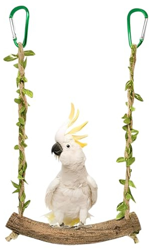 YUPZAR Perchoir Perroquet en Bois Naturel,Jouet Perroquet,Perchoir à Suspendre,Balançoire pour Perruches,Jouets pour Oiseaux,Accessoires pour Calopsittes,Inséparables,Petits et Moyens Oiseaux