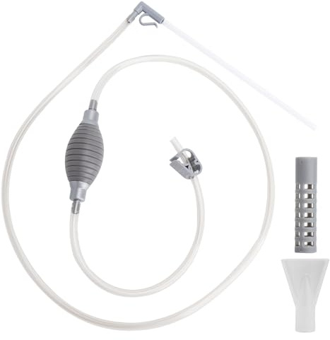 Kit Limpieza Acuario 1,9 m con Sifón Manual y Bomba de Aire Aspirador de Grava para Cambio de Agua, Filtro Anti Peces, Tubo Flexible PVC, Accesorios para Acuario Pequeño y Mediano, Sin Electricidad