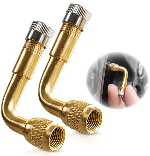 Terraxis 2 Pezzi Prolunghe per Valvola 90 Gradi in Ottone, Prolunga Valvola Pneumatici, Adattatore Valvola ad Angolo per Valvola Auto AV, Estensione per Auto, Moto, Bici, Scooter, Camper e Carriola