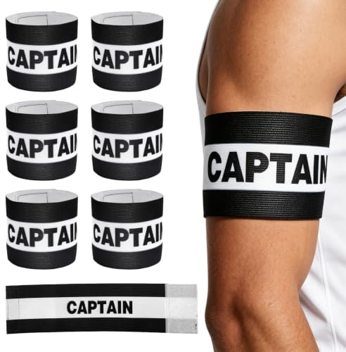Captain Armband, Football Captain's Armbands, Adjustable Elastic Design for Youth and Adult Team Sports, 6-Piece Black Nylon Set with Velcro Closure for Secure Fit During Matches and Training
