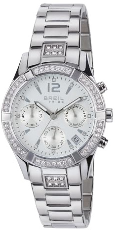 Breil - Damen Uhr aus der Kollektion C'est CHIC EW 0275 - Armbanduhr mit Analogem Zifferblatt in Weiß mit Kristallen - PE902 SUNON Bewegung - Quarzuhr - mit Edelstahl-Armband