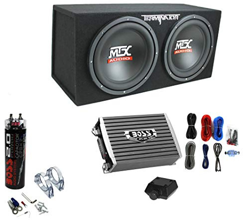 MTX Terminator Dual 12 Subwoofer Box w/Amp, Wiring Kit, & Capacitor