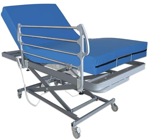 Ventadecolchones - Camas Articuladas Geriátrica de Hospital con Carro Elevador y Colchón Impermeable Viscoelástico 10+5 Medida 90 x 190 cm con Barandilla Izquierda - Incluye Subida y Montaje