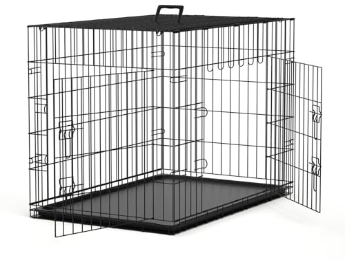 Nobleza Jaula para Perros Metálica, 91 x 57 x 63,5 cm, Transportín Plegable con Doble Puerta, Parque para Mascotas con Bandeja Extraíble y Asa de Transporte, Ideal para Entrenamiento y Viajes