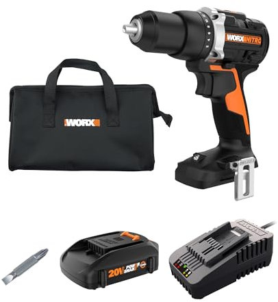 Worx Nitro 20V 1/2 Cordless Brushless Drill Driver - 535 in-lbs. Torque, Heavy-Duty 1/2 Chuck, Drill Set with Storage Bag, Power Share Compatible - Battery & Charger Included