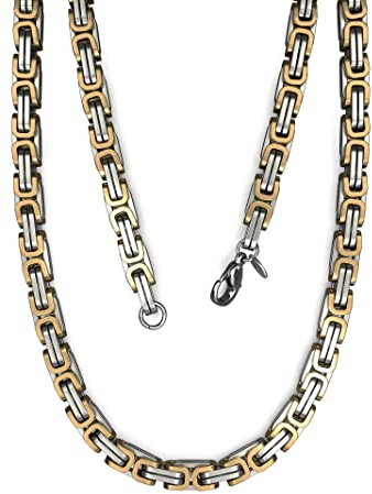 Fly Style Byzantiner Königskette Gold+Silber Edelstahl - Halskette Herren 18 Karat teil-vergoldete Kette - 5mm breit, 70cm lang