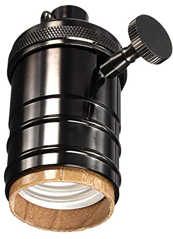 Vintage Glühbirnenfassung, Retro E26/E27 Retro Aluminium Lampenfassung mit Schalter Knopf für Heimdekoration und Bar Pendelleuchte (schwarz)