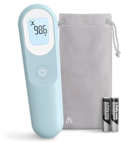 Greater Goods No-Touch Infrared Digital Thermometer for Adults, Kids, and Babies, Forehead Thermometer with Ergonomic Grip, Fever Alarm, Powder Blue