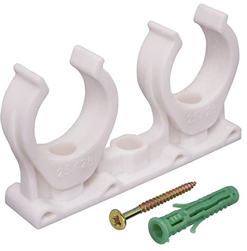SKIR'CO Lot de 10 colliers de serrage doubles en plastique pour tuyaux de 25 à 28 mm, colliers de serrage de type U, clips blancs, cintres de tuyau
