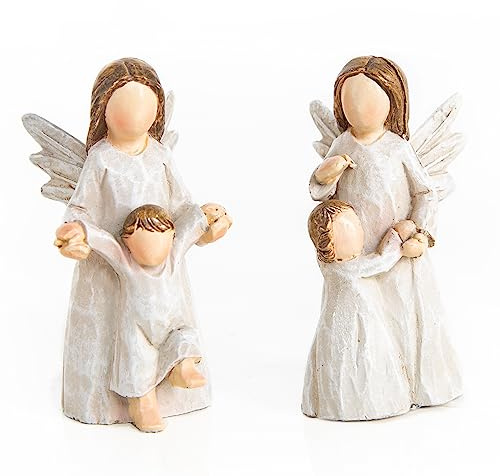 Logbuch-Verlag 2 figure angeliche con bambino color beige bianco marrone senza volto angelo custode stile minimalistico decorazione idea regalo proteggere 6,5 cm