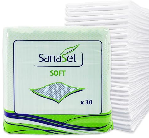 Premium Einweg Inkontinenzunterlagen - maximaler Schutz, hohe Saugfähigkeit - Wickelunterlagen wasserdicht für trockene Matratze, Bett, Stuhl, Boden | Erwachsene, Senioren, Babys (60x60, 30)