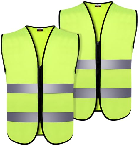 Lunriwis 2PCS Warnweste für Herren and Damen Hohe Sichtbarkeit Fahrradweste Reflektierende Weste Warnweste Hohe mit Reißverschluss