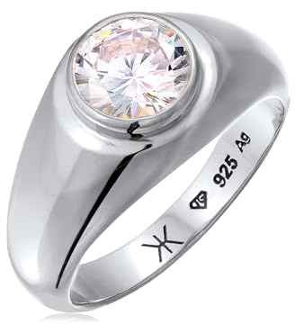 Kuzzoi Bague pour homme en argent 925 avec zircone, anneau de sceau avec pierre pour homme, tailles de bague 60 – 66, 0608312924, 64, Gemme, Zircon cubique