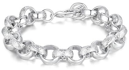 THE BLING KING 15mm Silver Ornate Belcher Bracelet for Men – 70g Heavyweight, 8-Inch – Chunky Silver Plated Bracelet