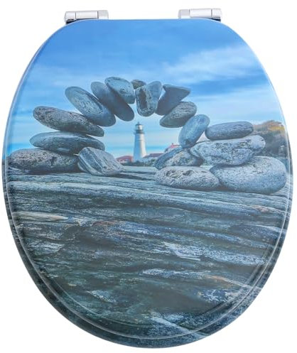 Style home Toilettendeckel WC-Sitz mit Absenkautomatik Holzkern Klobrille und Klodeckel mit Softclose-Mechanismus, O Form Toilet Seat, Belastbarkeit bis zu 300 kg, Stone