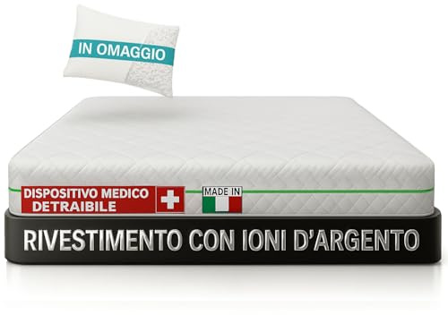 Francegaglia ® Materasso Memory Foam - H23 cm – 80x200 - Memory Massaggiante 5 cm - Tessuto Silver Ioni d'Argento - 7 Zone Differenziate - Made in Italy - Cuscini Inclusi – Dispositivo Medico