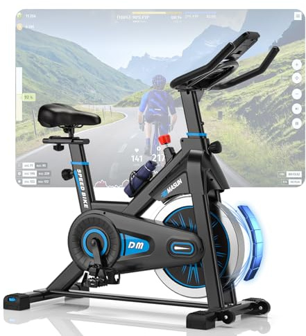 [2026 Model] DMASUN Exercise Bike, Professional Spin Bike with Super Quiet Magnetic Resistance, Indoor Cycling Bike with Shock Absorption, Comfortable Seat for Home Gym 350LBs Capacity (bule with APP)