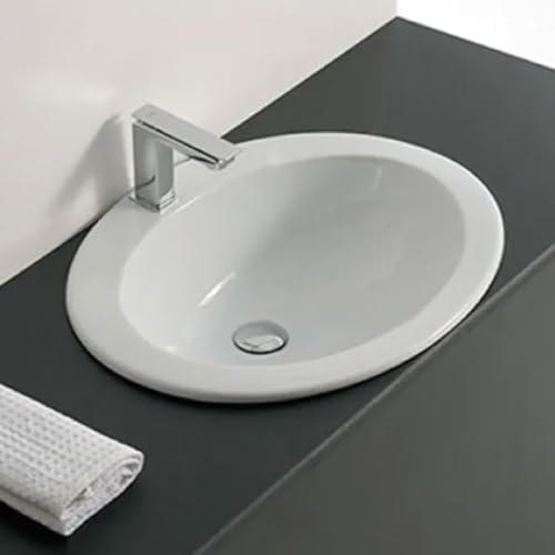 Barbottina Lavabo da incasso soprapiano in ceramica bianca, Larghezza 61 cm