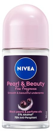 NIVEA Deodorante Roll on Pearl & Beauty Fine Fragrance 50 ml, Deodorante donna antitraspirante per una protezione 72h, Formula con Estratti di Perla Nera e Oli profumati per un fragranza raffinata