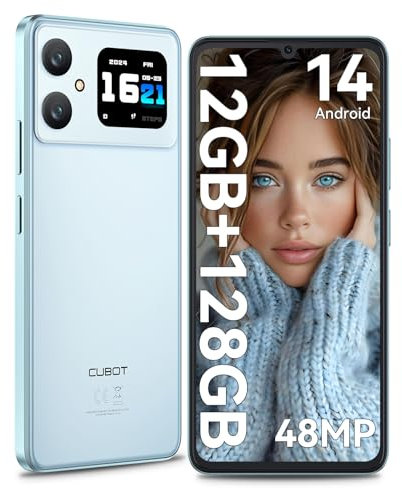 CUBOT A20 Smartphone Ohne Vertrag Android 14,6.8'' HD+ Octa-Core 90Hz Günstig Handy,12GB+128GB/1TB Erweiterbar Dual SIM 4G Simlockfreie Handy,48MP+16MP,5100mAh,1,83'' Rückbildschirm,OTG-Blau